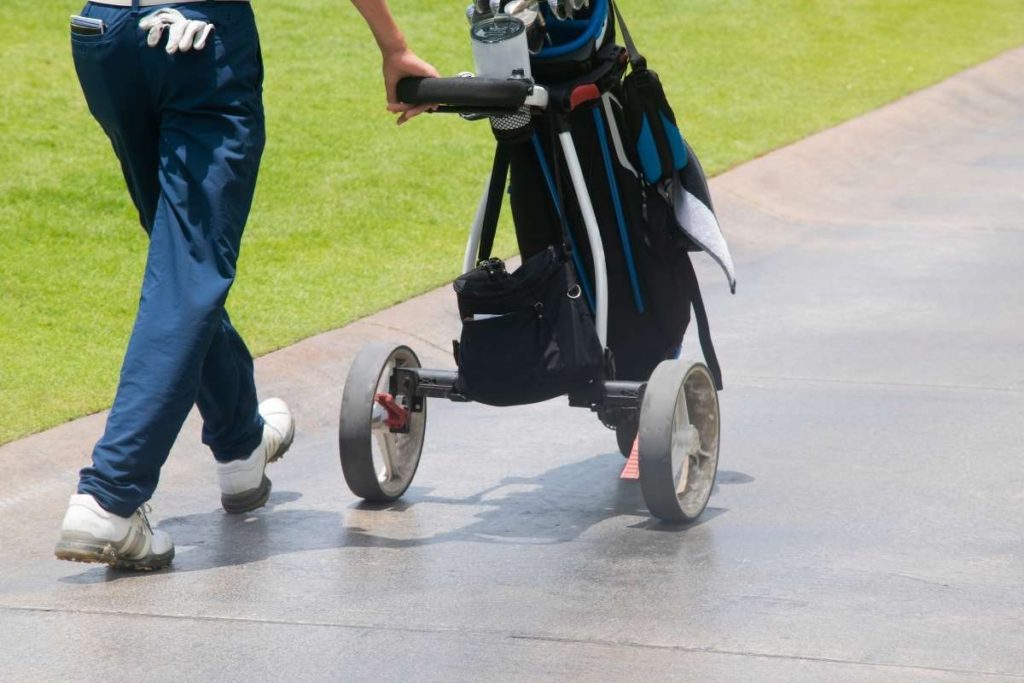 golf bag on a push cart