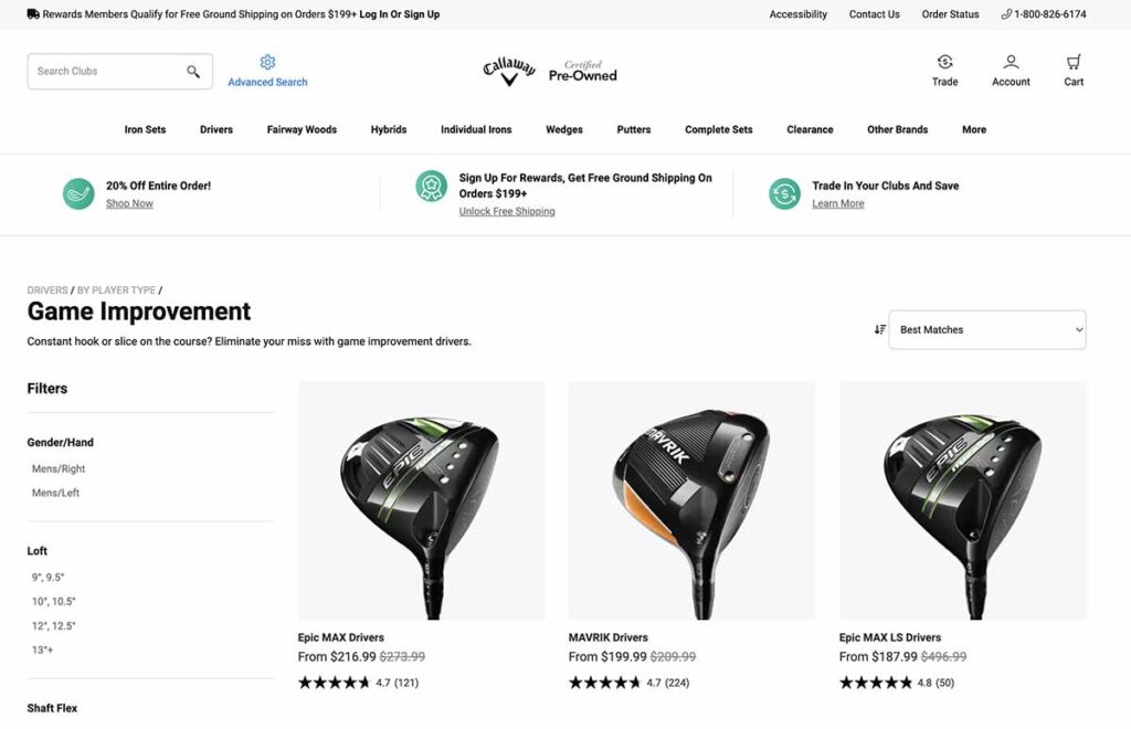 callaway preowned golf clubs website