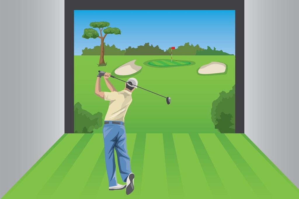golfer hitting ball into a screen