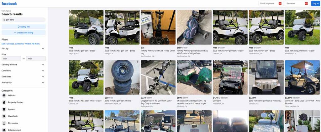 facebook marketplace used golf carts